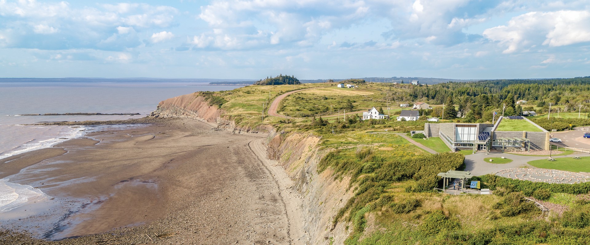 Drone image of the fossil cliffs at Joggins. 