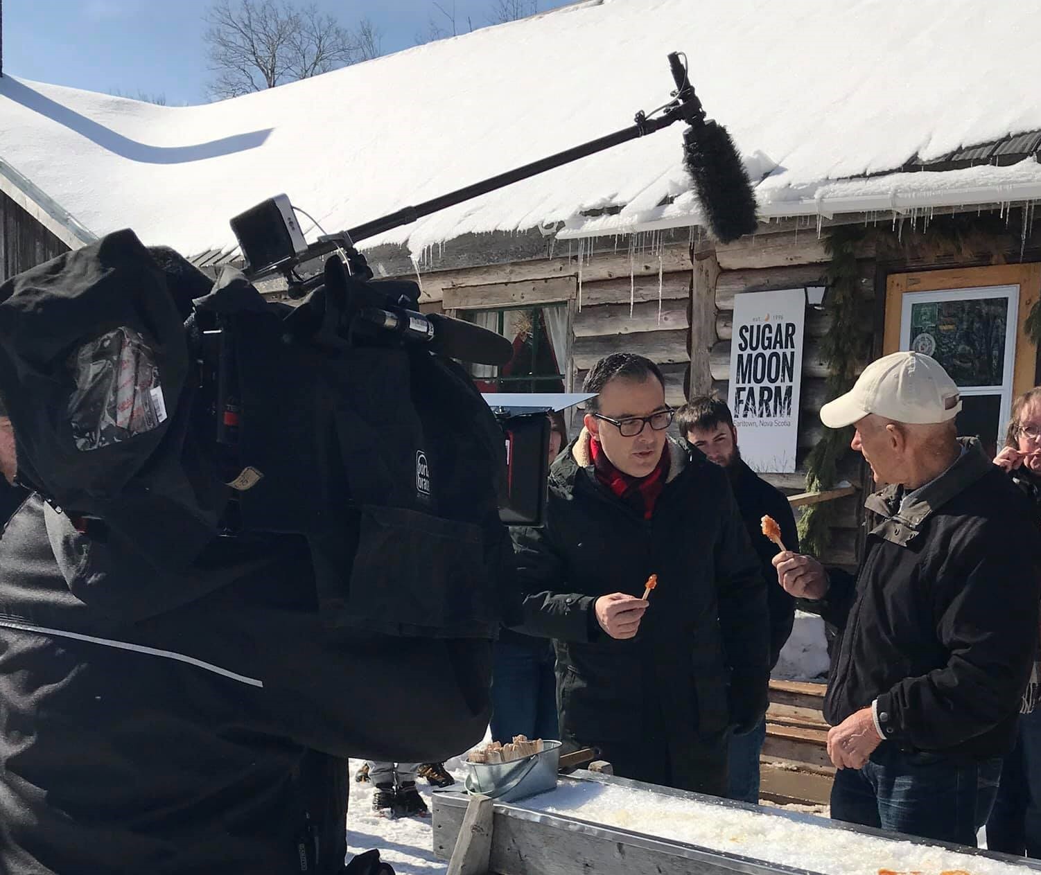 John Catucci filming Big Food Bucket List at Sugar Moon Farm