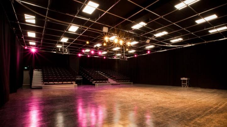 Stage with empty bleachers