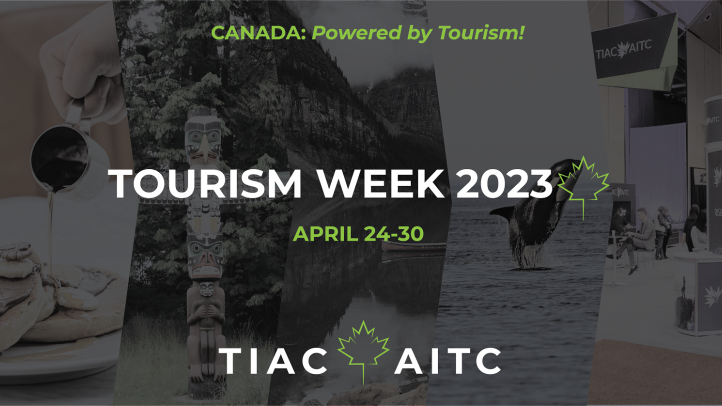 Tourism Week 2023 April 24-30. TIAC logo over a collage of photos showing tourism experiences across Canada.