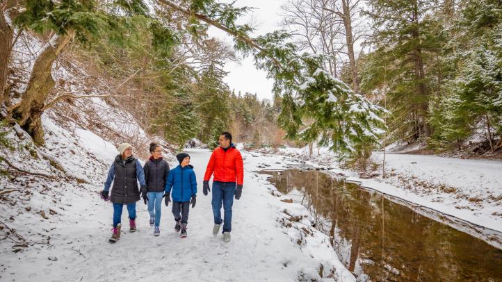 People out for a walk in the snow in Victoria Park in Truro. 