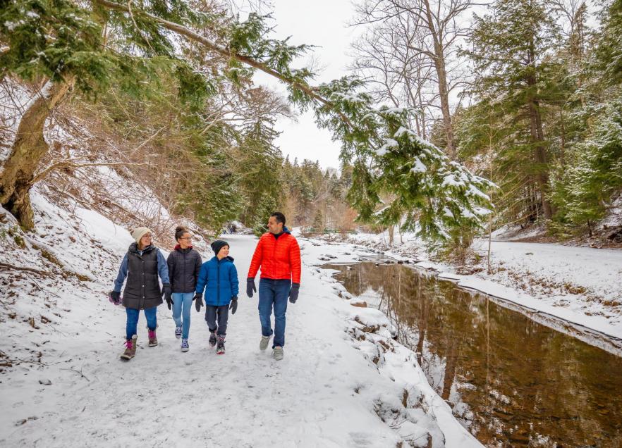 People out for a walk in the snow in Victoria Park in Truro. 